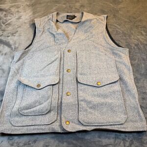 Pendleton Gray Light-Mid Wool Utility Hunting Vest with Brass Snap Buttons